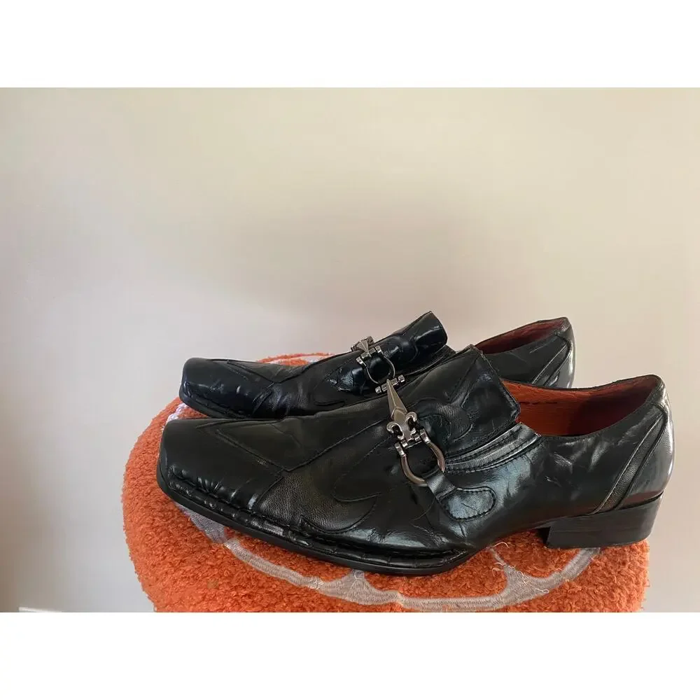 Robert Wayne Black Leather Horsebit Square-Toe Loafers Shoes Size 11